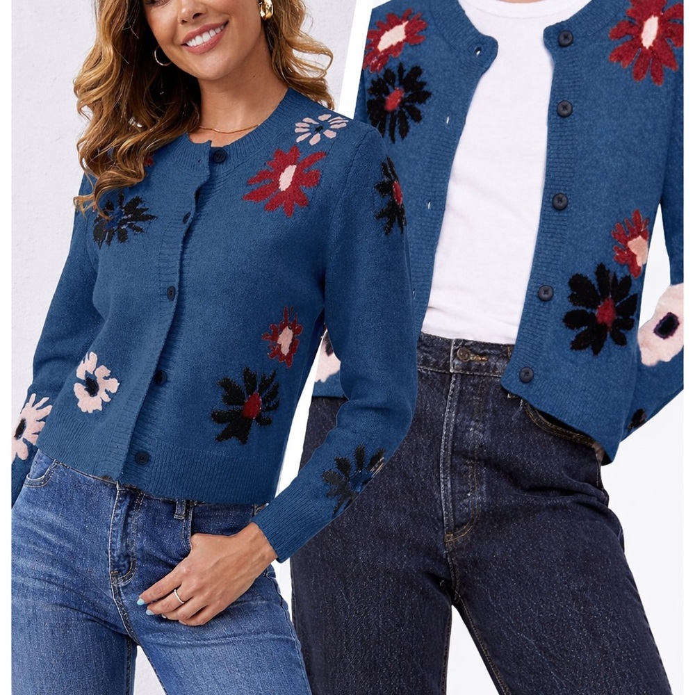Floral Blue Women's Sweater